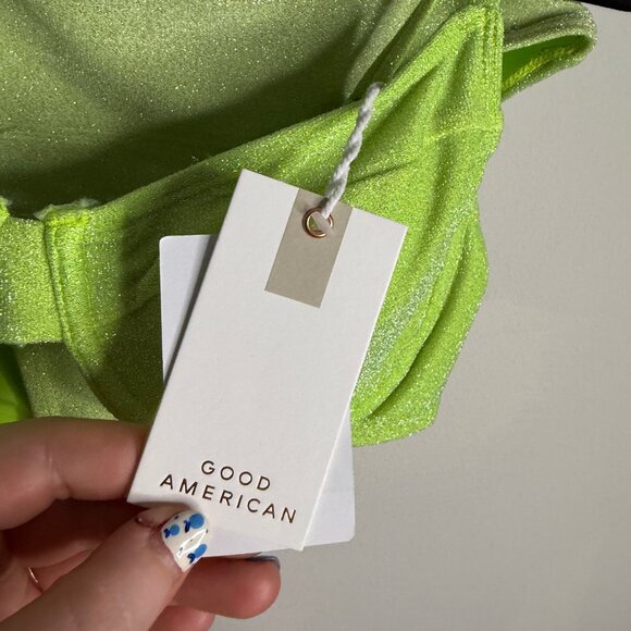 Good American NWT Women's Size 1 Electric‎ Lime Sparkle Demi Cup Bikini Set - Picture 4 of 6